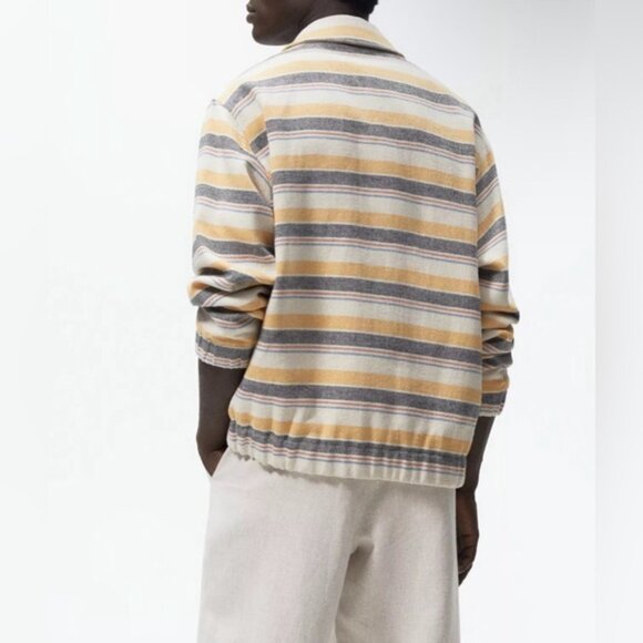 NWT ZARA Striped Beige Yellow Multicolored Structured Bomber Jacket Size M & L - Picture 6 of 12